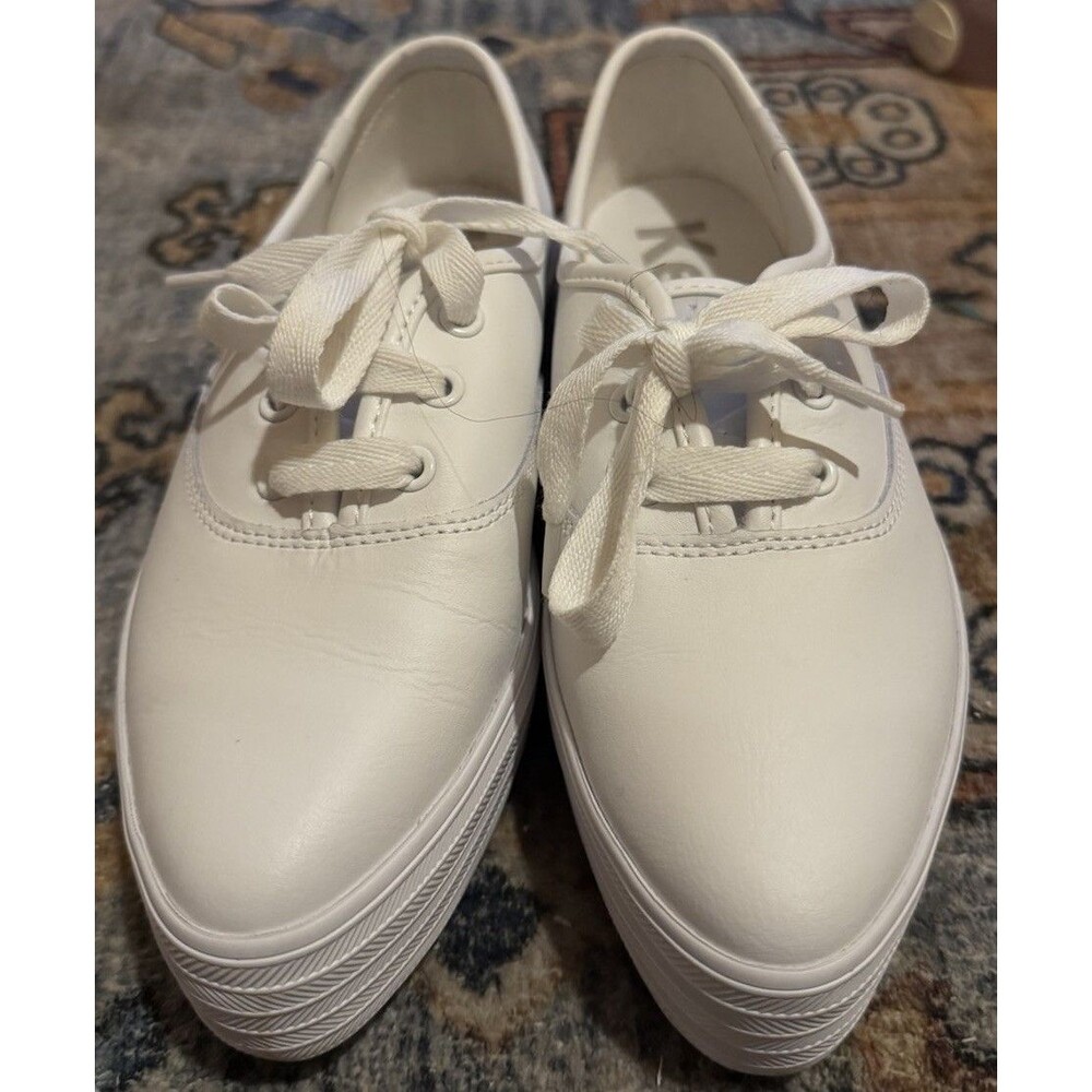 Keds Point Platform White Leather Sneakers Women's US 6.5 WH67982 Low Top EUC